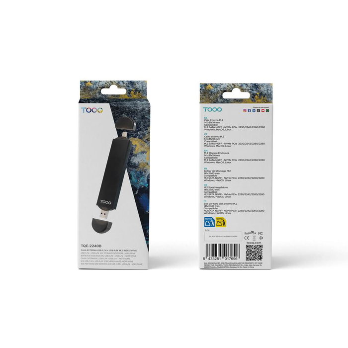 Tooq Carcasse pour SSD M.2 NGFF/NVMe, USB-C et USB-A, Noir