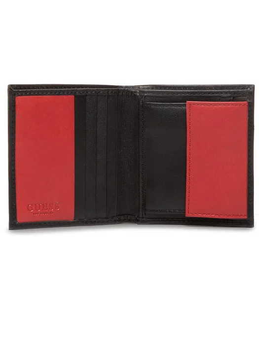 Guess Coffret Cadeau avec Porte-clés en Cuir Noir et Portefeuille Daelon Rouge/Noir