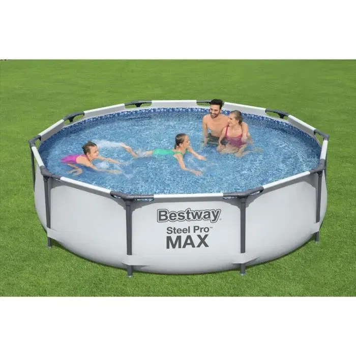 Bestway Kit Piscine Hors Sol Tubulaire Steel Pro Max 56406 - Diamètre 305 cm, Hauteur 76 cm - Ronde (Livrée avec Patch de Réparation)