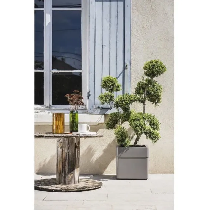 EDA Bac à fleurs carré Carel, 40 cm, 39x39xH39 cm, 26 L, avec roulettes, réservoir d'eau, intérieur/extérieur, décor taupe