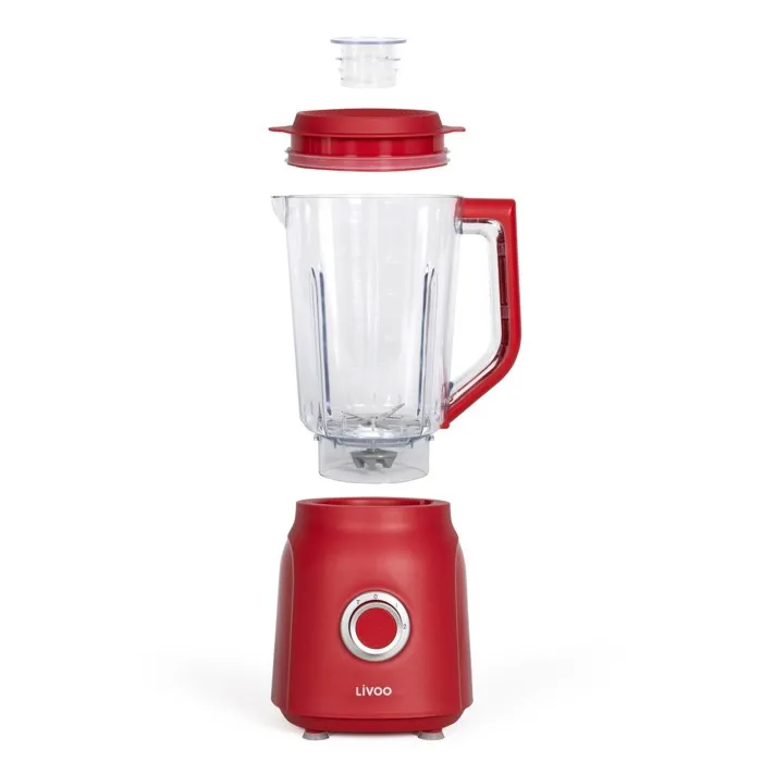 Livoo DOP242R Blender 1,5 L 600W 2 vitesses + Turbo Rouge chili / Transparent - Lames en acier inoxydable, couvercle gradué