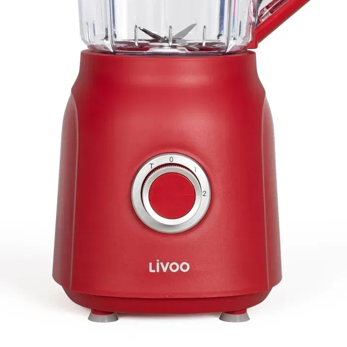 Livoo DOP242R Blender 1,5 L 600W 2 vitesses + Turbo Rouge chili / Transparent - Lames en acier inoxydable, couvercle gradué