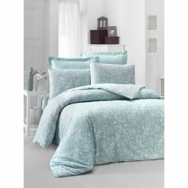 BigBuy Home Parure de couette Satin King Menthe et Blanc - 220 x 240 cm, 3 pièces