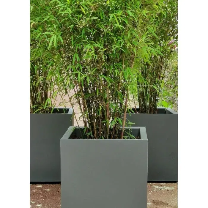 Riviera - Pot de fleurs double paroi avec réserve d'eau Granit 29.5 x 29.5 x 33.5 cm Gris - Fait en France, 100% recyclable