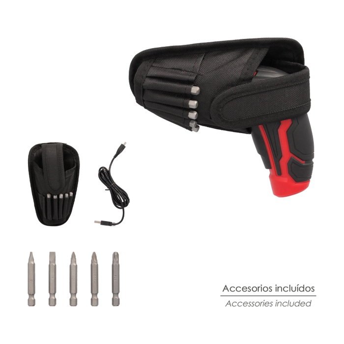 WOLFPACK LINEA PROFESIONAL Atornillador 4V avec LED et 5 pièces WOLFPACK LINEA PROFESIONAL Atornillador 4V avec LED et 5 pièces
