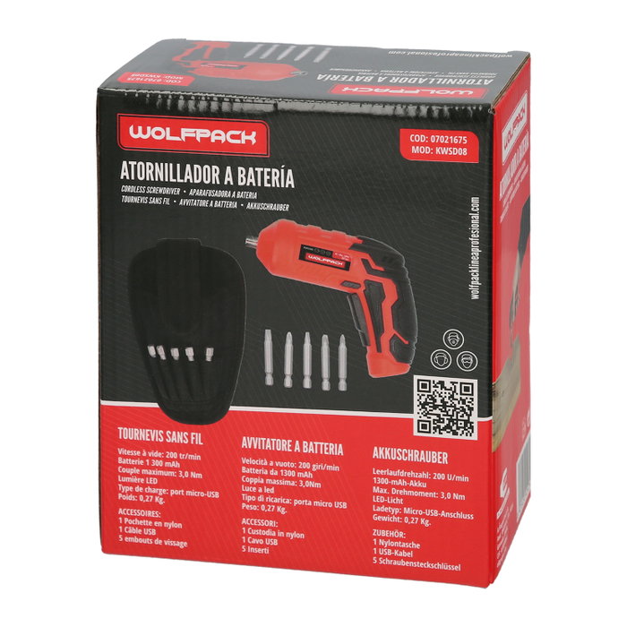 WOLFPACK LINEA PROFESIONAL Atornillador 4V avec LED et 5 pièces WOLFPACK LINEA PROFESIONAL Atornillador 4V avec LED et 5 pièces