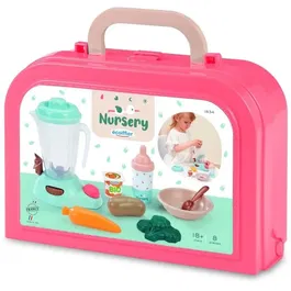 Ecoiffier - Valisette Repas de Bébé - 8 Accessoires - Robot Mixeur, Biberon, Assiette, Cuillère - Jeu d'Imitation - Dès 18 Mois - Fabriqué en France