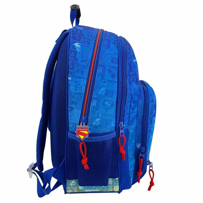 CYP BRANDS Sac à dos Superman DC Comics 43 cm adaptable - 35x19x43 cm avec dos aéré rembourré, 3 compartiments et poche latérale pour bouteille