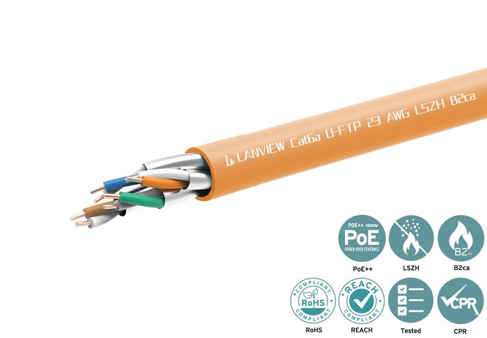 Lanview Câble réseau Ethernet CAT6a U/FTP LSZH 23 AWG, B2CA, orange, 305 m