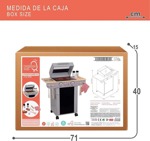 Color Baby - Barbecue en bois pour enfants avec 10 pièces, 60 x 30 x 66.5 cm