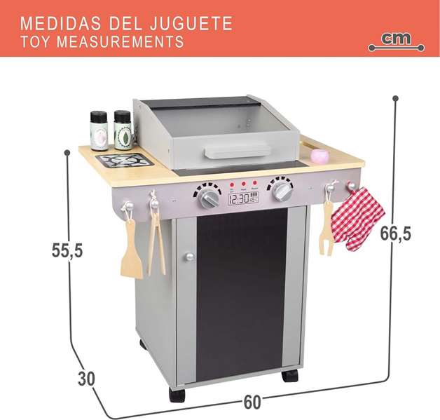 Color Baby - Barbecue en bois pour enfants avec 10 pièces, 60 x 30 x 66.5 cm