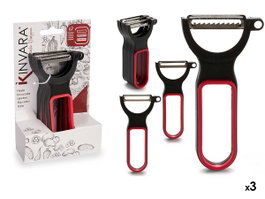 KINVARA Set de 3 éplucheurs noir et rouge