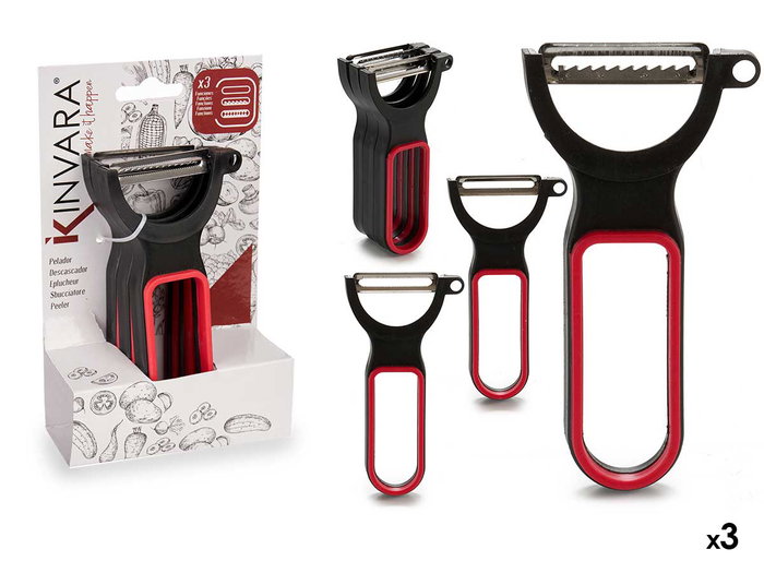 Kinvara Set 3 Éplucheurs Plastique Noir Rouge 13 x 4.5 x 7 cm avec Lame Acier (Set de 24) Kinvara Set 3 Éplucheurs Plastique Noir Rouge 13 x 4.5 x 7 cm avec Lame Acier (Set de 24)