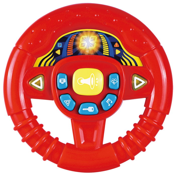 Tachan Volant de bébé rouge avec lumières et sons - 8 effets sonores, 12 mélodies, multilingue (EN, FR, DE, IT, PT, ES) - Jouet d'éveil sensoriel pour enfant dès 6 mois