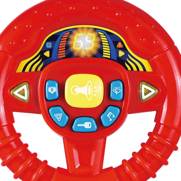Tachan Volant de bébé rouge avec lumières et sons - 8 effets sonores, 12 mélodies, multilingue (EN, FR, DE, IT, PT, ES) - Jouet d'éveil sensoriel pour enfant dès 6 mois