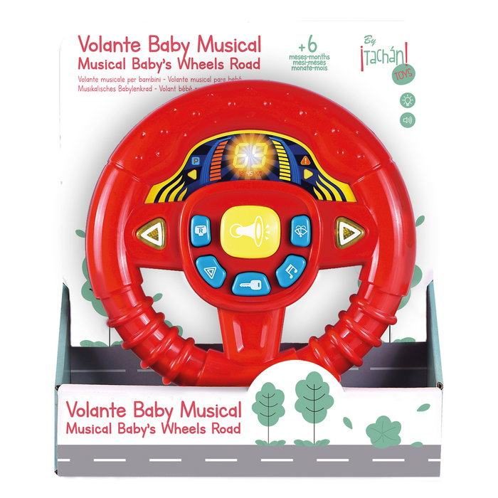 Tachan Volant de bébé rouge avec lumières et sons - 8 effets sonores, 12 mélodies, multilingue (EN, FR, DE, IT, PT, ES) - Jouet d'éveil sensoriel pour enfant dès 6 mois
