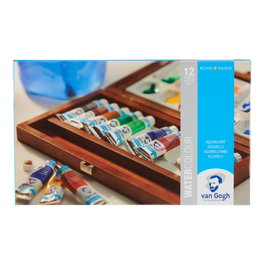 Van Gogh Set d'aquarelles avec 12 tubes de 10 ml et 3 accessoires en boîte en bois