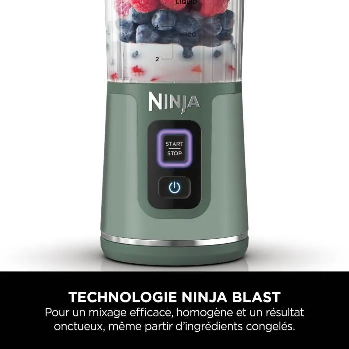 Ninja BC151EUEM Blast - Blender portable sans fil rechargeable USB-C pour smoothies, conception antifuite et assemblage en acier inoxydable, vert