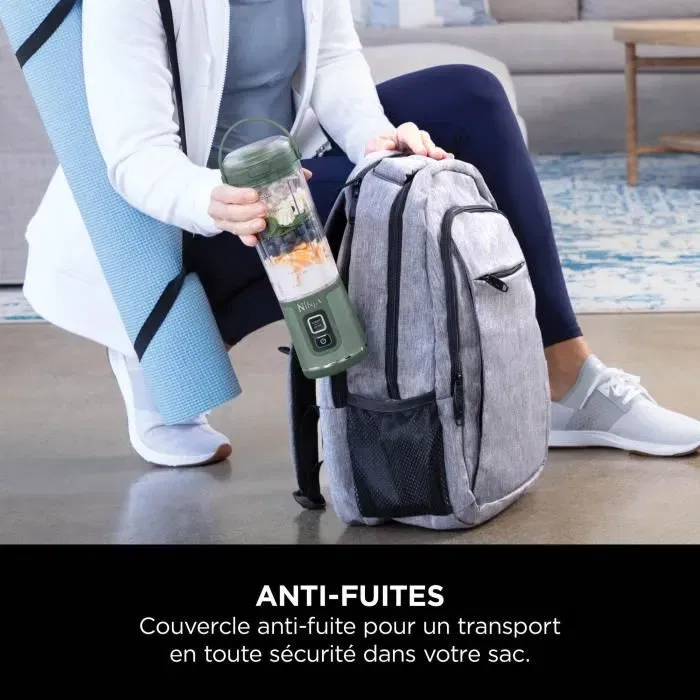 Ninja BC151EUEM Blast - Blender portable sans fil rechargeable USB-C pour smoothies, conception antifuite et assemblage en acier inoxydable, vert