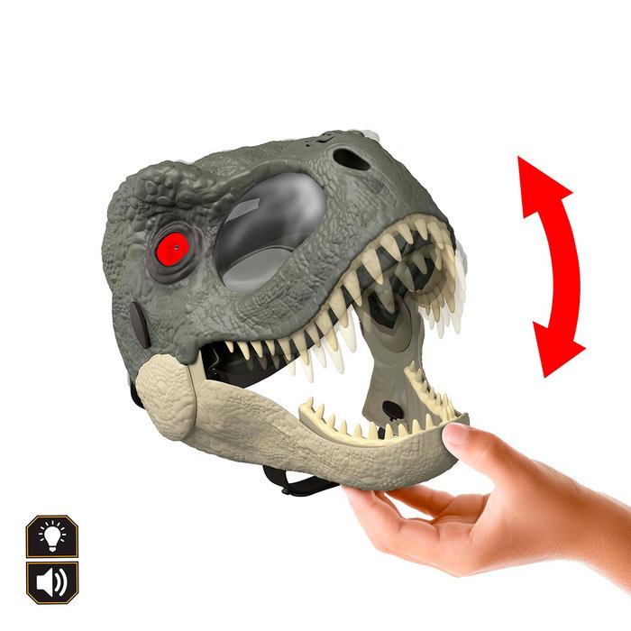 MATTEL Jurassic World Masque Déguisement T-Rex Dinosaurio Deluxe avec Yeux LED et Rugissements pour Enfants 4+ Réf. JCH04