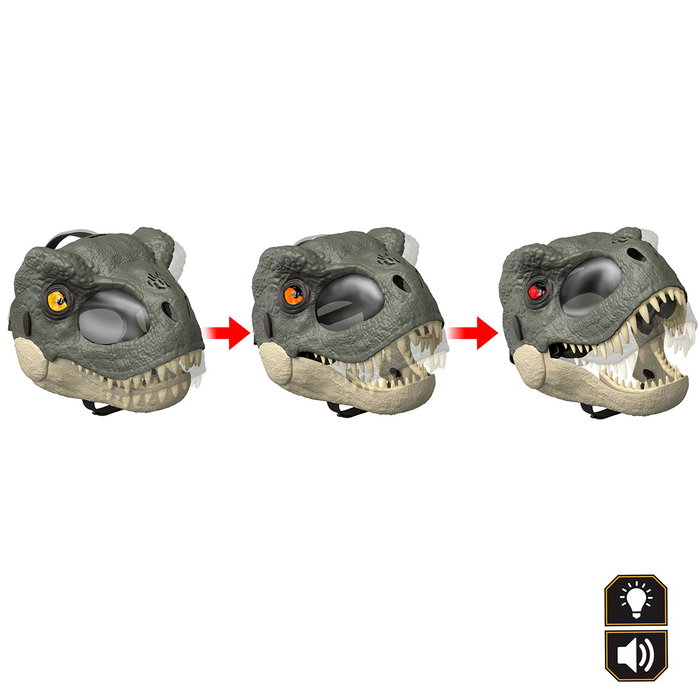 MATTEL Jurassic World Masque Déguisement T-Rex Dinosaurio Deluxe avec Yeux LED et Rugissements pour Enfants 4+ Réf. JCH04