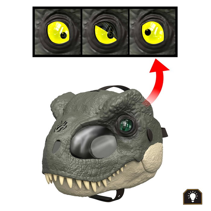 MATTEL Jurassic World Masque Déguisement T-Rex Dinosaurio Deluxe avec Yeux LED et Rugissements pour Enfants 4+ Réf. JCH04