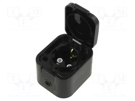 ABEX Socle d'alimentation Schuko noir 2P+PE 16A 250V AC