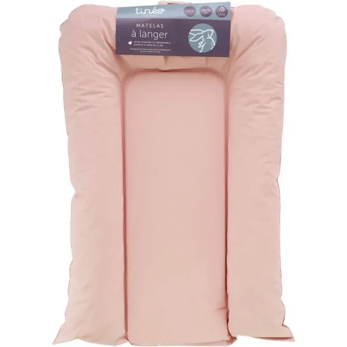 Tineo TINEO - FLOCONS - Matelas à langer PVC Rose poudre 50x70 cm, confortable et sécurisant, mousse moelleuse, bords rehaussés, imperméable