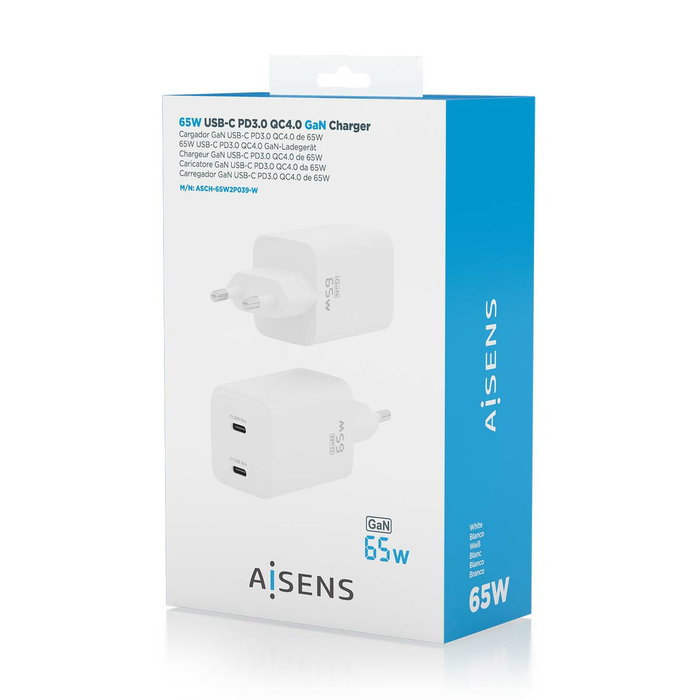 Chargeur mural Aisens ASCH-65W2P039-W Blanc Multicouleur 65 W