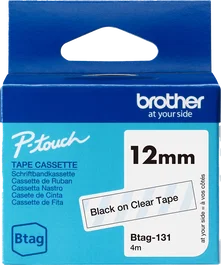 Brother Btag-131 Cinta mécanographique Noir sur transparent