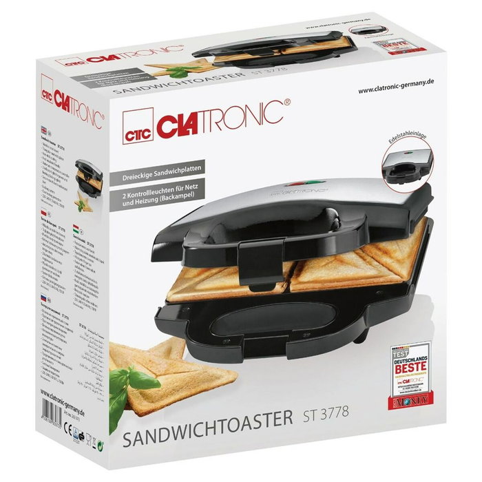 CLATRONIC ST 3778 Grille-pain à sandwich noir et inox