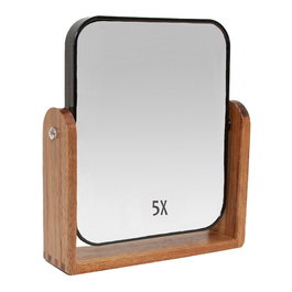 Andrea House Miroir grossissant X2 avec pied en acacia, finition noir, 18 x 4,5 x 20,5 cm