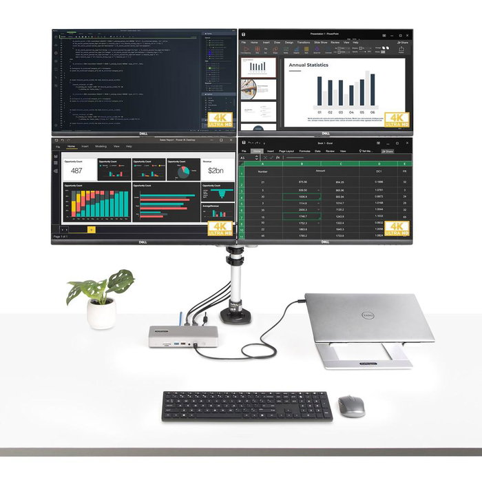 Startech Thunderbolt 4 Station d'accueil 15-en-1, 2x HDMI, 2x DisplayPort, 7x USB, Ethernet 2.5G, Charge 98W, 4 écrans 4K/8K