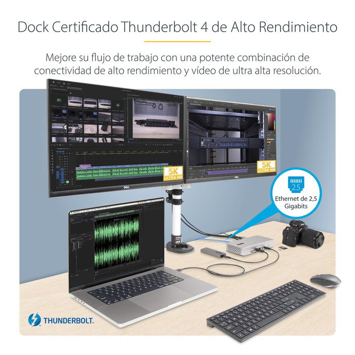 Startech Thunderbolt 4 Station d'accueil 15-en-1, 2x HDMI, 2x DisplayPort, 7x USB, Ethernet 2.5G, Charge 98W, 4 écrans 4K/8K