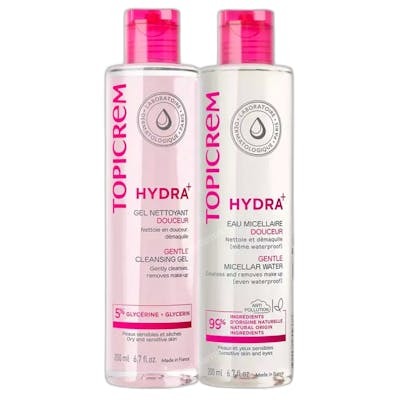 Topicrem Coffret Routine Visage HYDRA+ (Gel Nettoyant 200 ml + Eau Micellaire 200 ml)