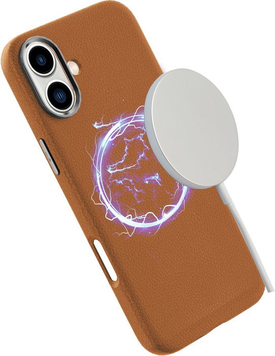 eSTUFF Coque magnétique iPhone 16 INFINITE VENICE - Cuir - Marron