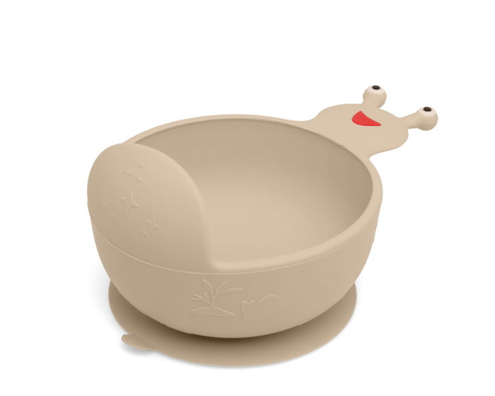 KioKids Bol en silicone anti-dérapant motif escargot pour bébé +6 mois, avec ventouse, compatible lave-vaisselle et micro-ondes, 9x17 cm, beige