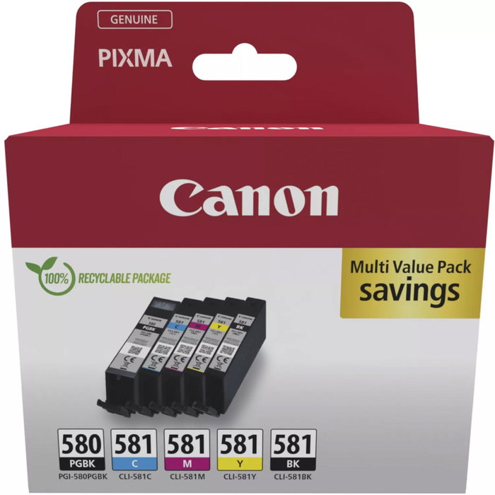 Canon Multipack de 5 Cartouches d'Encre PGI-580/CLI-581 (2078C007) Canon Multipack de 5 Cartouches d'Encre PGI-580/CLI-581 (2078C007)