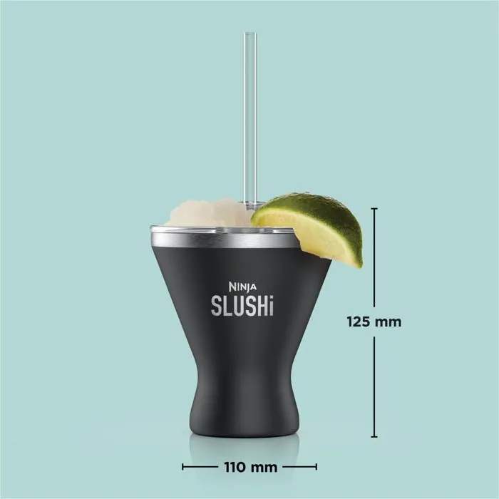 Ninja Verres à cocktail isothermes SLUSHi XSKMRG2BKEUK, Lot de 2, Noir avec couvercles et pailles
