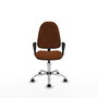 Chaise Algarra Contact permament de base Cuir écologique Marron Structure chromée Accoudoirs fixes Sans appui-tête Roulettes pour moquette