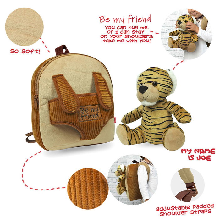 PERLETTI Mochila avec peluche Tigre Joe - Sac à dos enfant 26x21x8cm PERLETTI Mochila avec peluche Tigre Joe - Sac à dos enfant 26x21x8cm