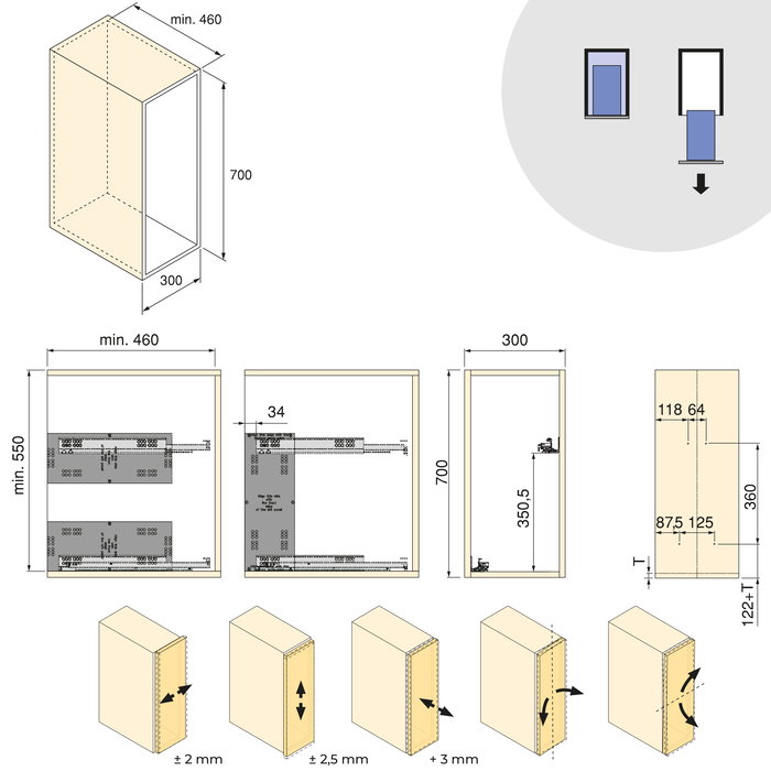 Emuca Chariot extractible avec paniers et panier à pain Harmony avec fermeture à amortie, Module largeur 300mm hauteur 700mm, Acier et Bois, Gris anthracite