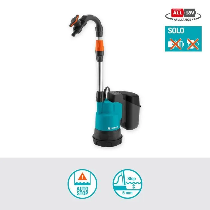 Gardena Pompe pour Collecteur d'Eau de Pluie 2000/2 18V P4A sans Batterie - Débit 2000 l/h, Hauteur 2.0 bar, Tube Télescopique Coudé, 3 Modes de Puissance