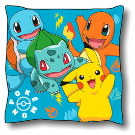 NINTENDO Coussin décoratif Pokémon, 40x40 cm, forme carrée, en tissu doux pour canapé ou lit