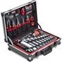 Meister - Coffret à outils aluminium 131 pièces - Ensemble complet avec clés, douilles, tournevis, marteau, niveau et lampe LED pour tous travaux
