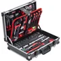 Meister - Coffret à outils aluminium 131 pièces - Ensemble complet avec clés, douilles, tournevis, marteau, niveau et lampe LED pour tous travaux