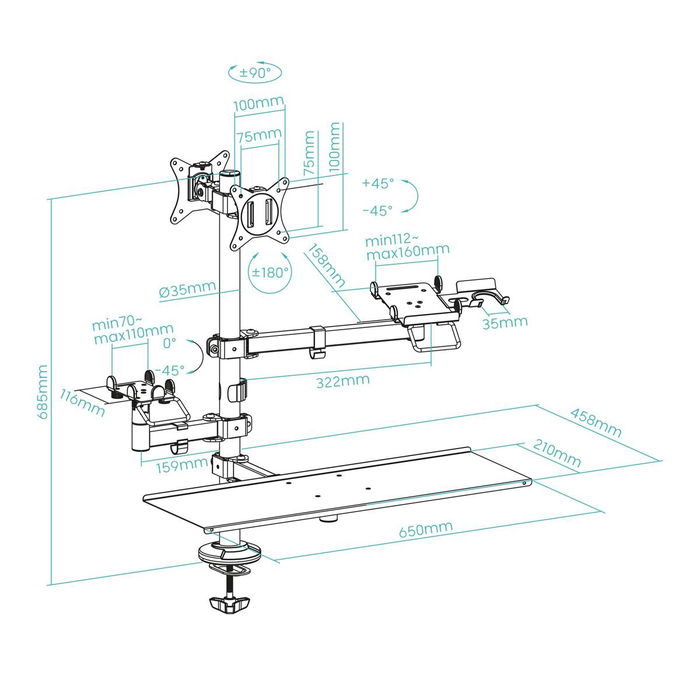 Support de table d'écran TooQ TQPM0003 17" 32" 13" (2 Unités)