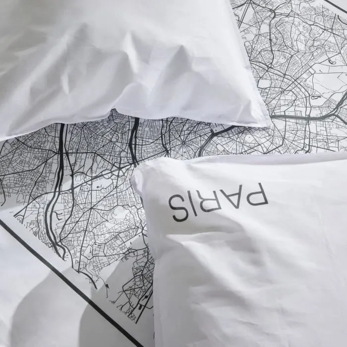 Today Parure de lit JAVA 2 personnes 240x220 cm Coton Estampé Paris Blanc TOD3574641256661