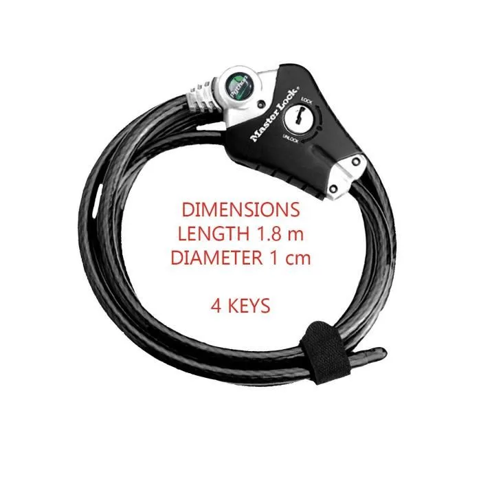 Master Lock Câble antivol Python breveté ajustable 30 cm à 1,8 m pour vélo, portail, équipement - Acier tressé gaine vinyle - 4 clés incluses - Garantie à vie Master Lock Câble antivol Python breveté ajustable 30 cm à 1,8 m pour vélo, portail, équipement - Acier tressé gaine vinyle - 4 clés incluses - Garantie à vie