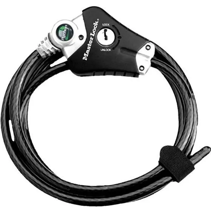 Master Lock Câble antivol Python breveté ajustable 30 cm à 1,8 m pour vélo, portail, équipement - Acier tressé gaine vinyle - 4 clés incluses - Garantie à vie Master Lock Câble antivol Python breveté ajustable 30 cm à 1,8 m pour vélo, portail, équipement - Acier tressé gaine vinyle - 4 clés incluses - Garantie à vie